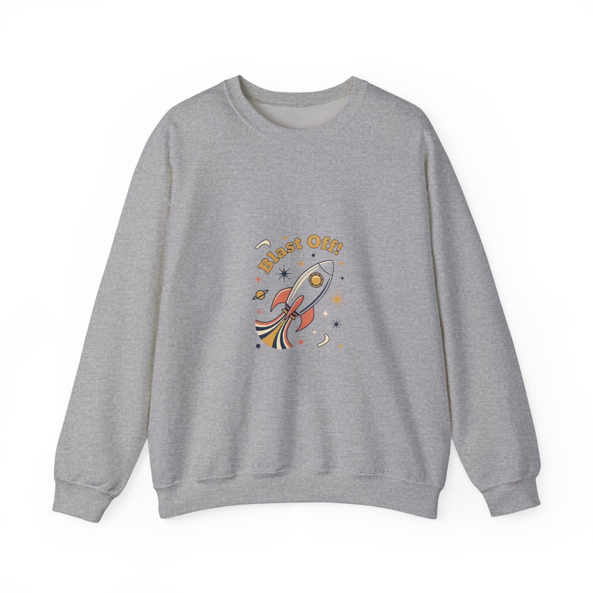 Retro Rocket 'Blast Off' Crewneck | mid-century space art, starburst pattern