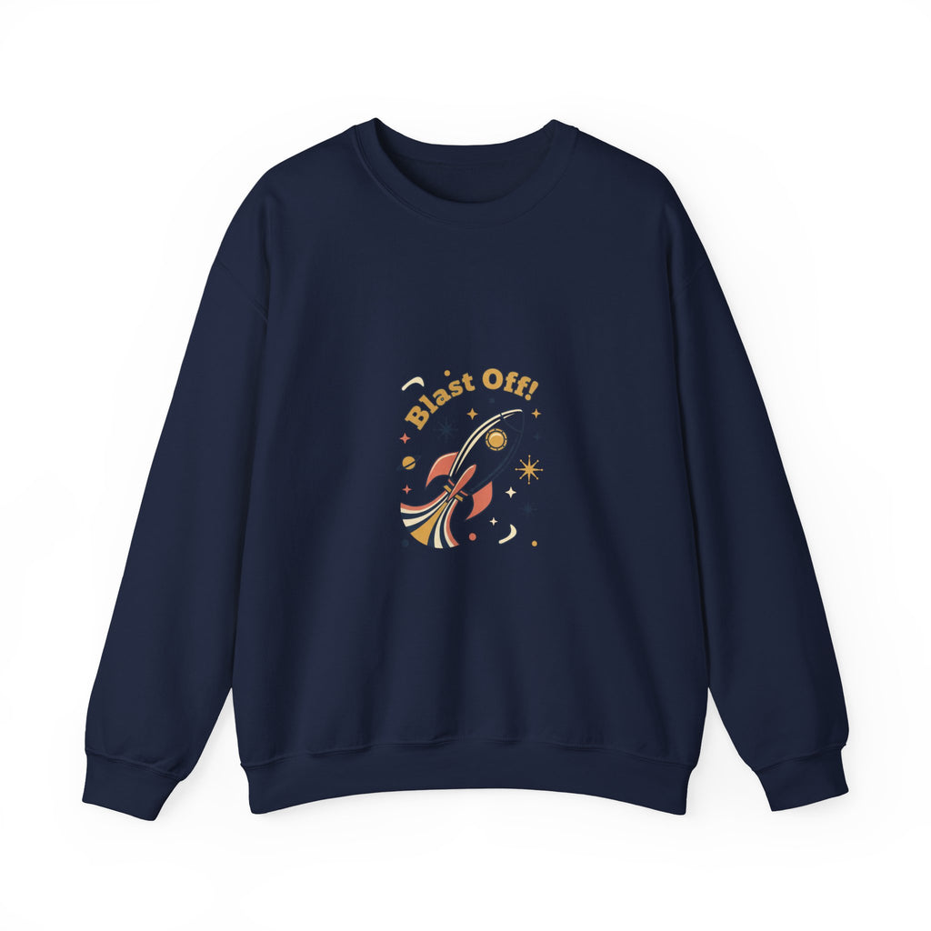 Retro Rocket 'Blast Off' Crewneck | mid-century space art, starburst pattern